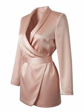 Express Satin Wrap Blazer in Blush Pink